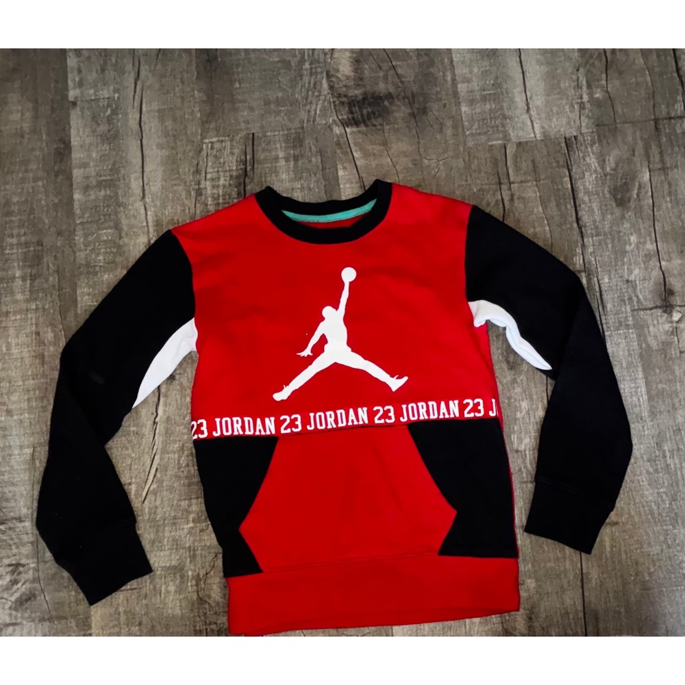 Jordan Kids Jumpman Sweatshirt Red Black White Colorblock Pullover Size M 10-12
